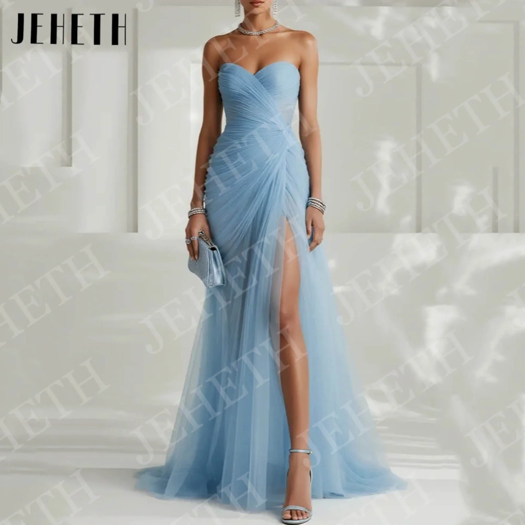 JEHETH Blue Elegant Evening Dresses for Wedding Guest Woman Strapless Tulle Pleated High Slit Party Dress Customized فساتي
JEHETH Blue Elegant Evening Dresses for Wedding Guest Woman Strapless Tulle Pleated High Slit Party Dress Customized فساتي