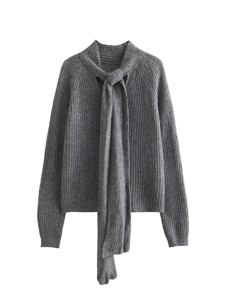 Vintage Bow Neck Long Sleeves Female Chic Lady Tops Women Fashion Grey Knitted Hollow Out Pullover Sweater
Vintage Bow Neck Long Sleeves Female Chic Lady Tops Women Fashion Grey Knitted Hollow Out Pullover Sweater