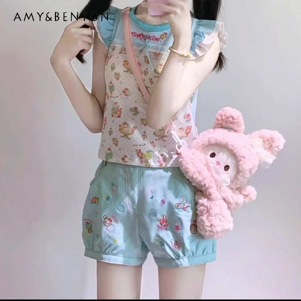 Summer New Japanese Style Girls' Fun & Cute Casual Blue & Pink Cartoon Embroidered Fitted Elastic High-waisted Shorts
Summer New Japanese Style Girls' Fun & Cute Casual Blue & Pink Cartoon Embroidered Fitted Elastic High-waisted Shorts