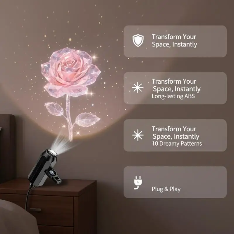 Romantic Floral Projection LED Night Light 10 Patterns Dreamy Atmosphere USB Powered For Bedroom Wall Ceiling Home Decoration
Romantic Floral Projection LED Night Light 10 Patterns Dreamy Atmosphere USB Powered For Bedroom Wall Ceiling Home Decoration