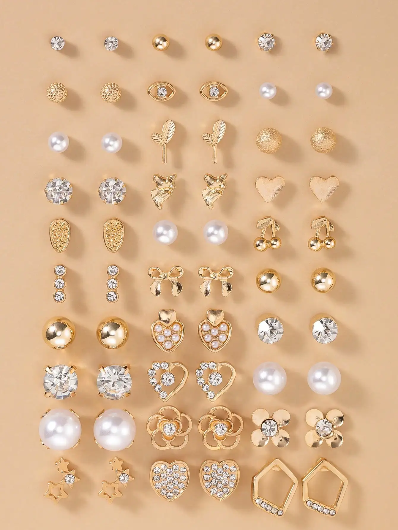 30pcs/Set Heart, Flower, Star, Bow, Cherry Stud Earrings Fashion Jewelry Gift Set, Faux Pearl Metal Studs, Suitable For Daily, Holiday, Casual Wear
30pcs/Set Heart, Flower, Star, Bow, Cherry Stud Earrings Fashion Jewelry Gift Set, Faux Pearl Metal Studs, Suitable For Daily, Holiday, Casual Wear