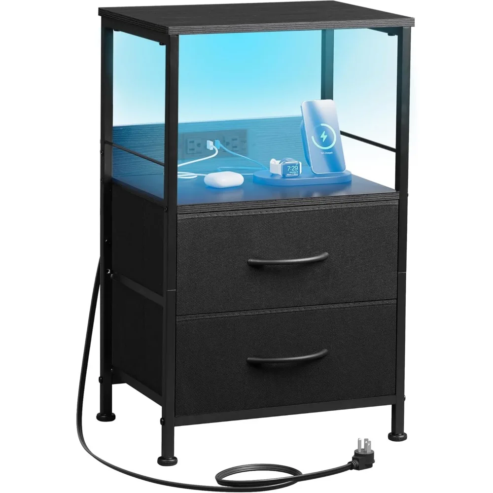 Night Stand with Charger Station, Black Nightstand with 2 Fabric Drawers and Storage Shelf, LED Bedside Table, Bedroom Small En
Night Stand with Charger Station, Black Nightstand with 2 Fabric Drawers and Storage Shelf, LED Bedside Table, Bedroom Small En