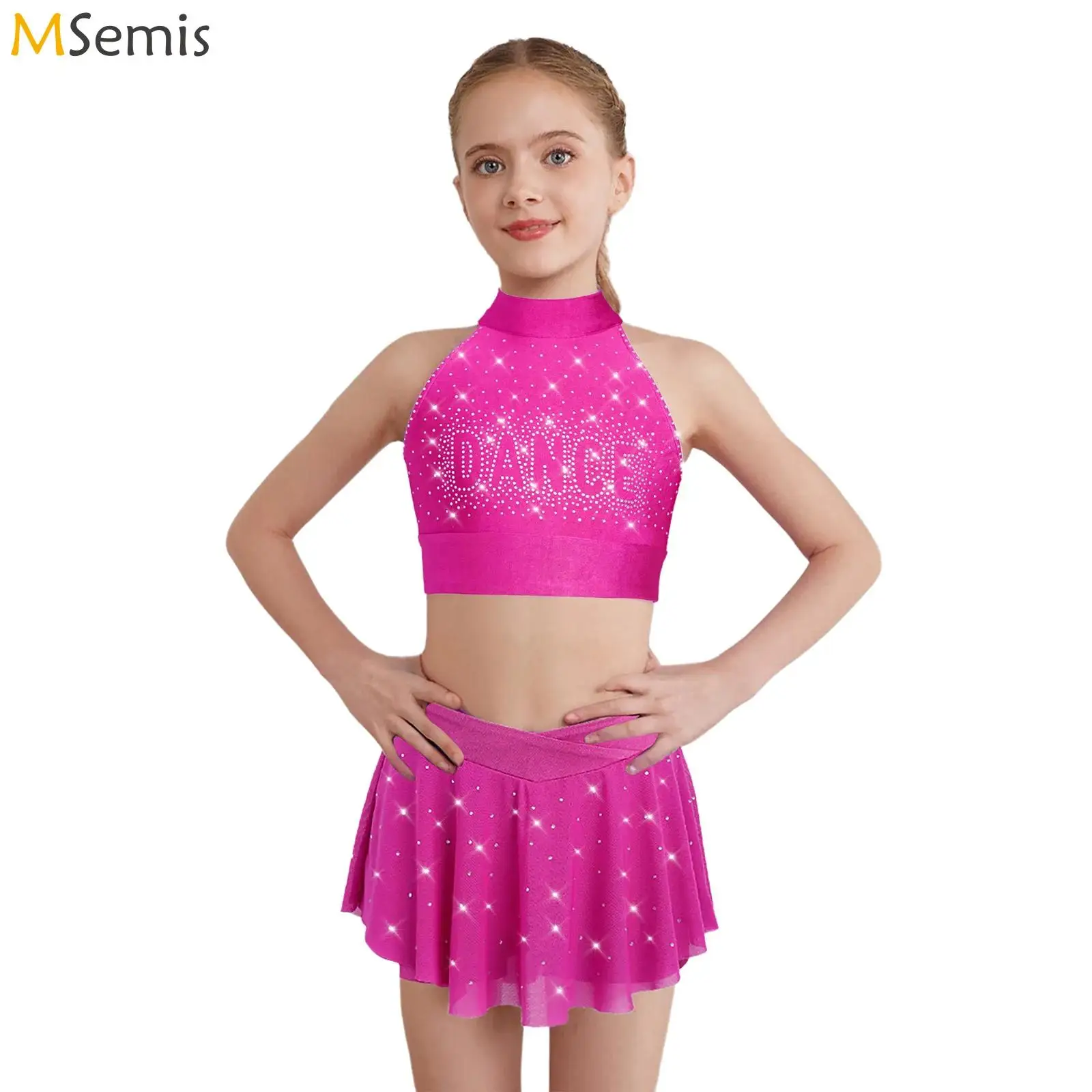 Kids Girls Cheerleader Cheerleading Dance Performance Costume Glittery Rhinestones Crop Top with Sheer Mesh Skirt Dance Outfits
Kids Girls Cheerleader Cheerleading Dance Performance Costume Glittery Rhinestones Crop Top with Sheer Mesh Skirt Dance Outfits