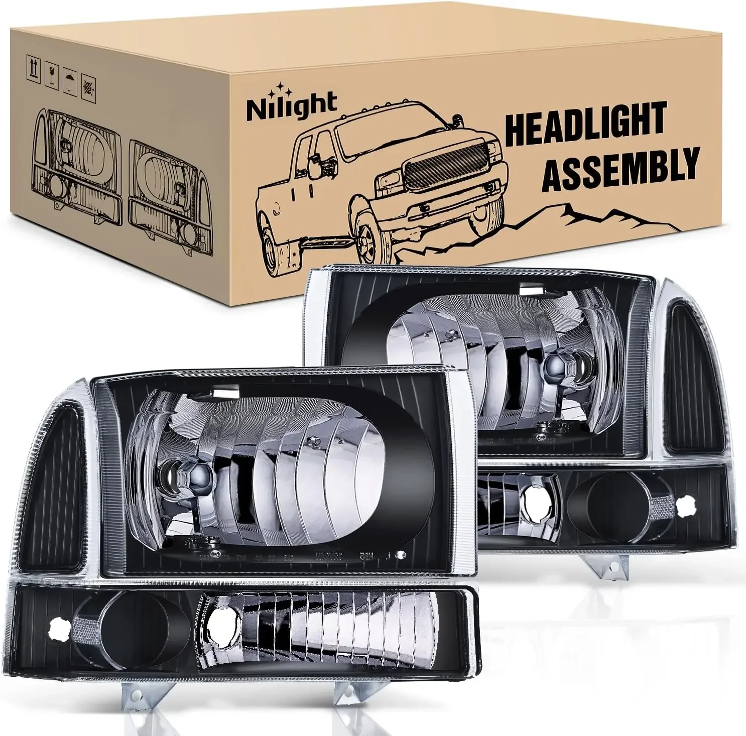 Headlight Assembly Compatible with Ford 1999 2000 2001 2002 2003 2004 F250 F350 F450 F550 Super Duty Black Housing Clear Corner
Headlight Assembly Compatible with Ford 1999 2000 2001 2002 2003 2004 F250 F350 F450 F550 Super Duty Black Housing Clear Corner