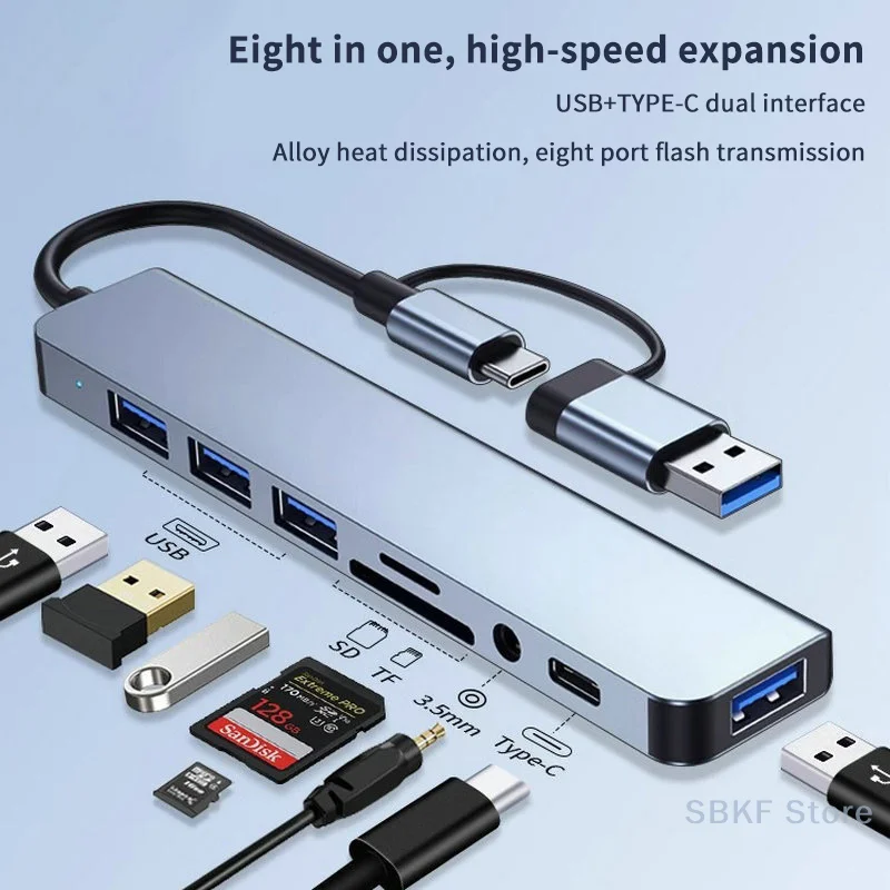 Док-станция 8-в-1 с USB C, аудиоадаптером 3,5 мм и устройством чтения карт для нескольких устройств
Док-станция 8-в-1 с USB C, аудиоадаптером 3,5 мм и устройством чтения карт для нескольких устройств