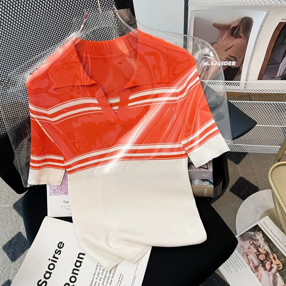 Summer Ne Ice Silk ort Sve T-irt Women's Casual Knitted Top Color Blo Stripes Sweet Sle Polyester Fiber
Summer Ne Ice Silk ort Sve T-irt Women's Casual Knitted Top Color Blo Stripes Sweet Sle Polyester Fiber