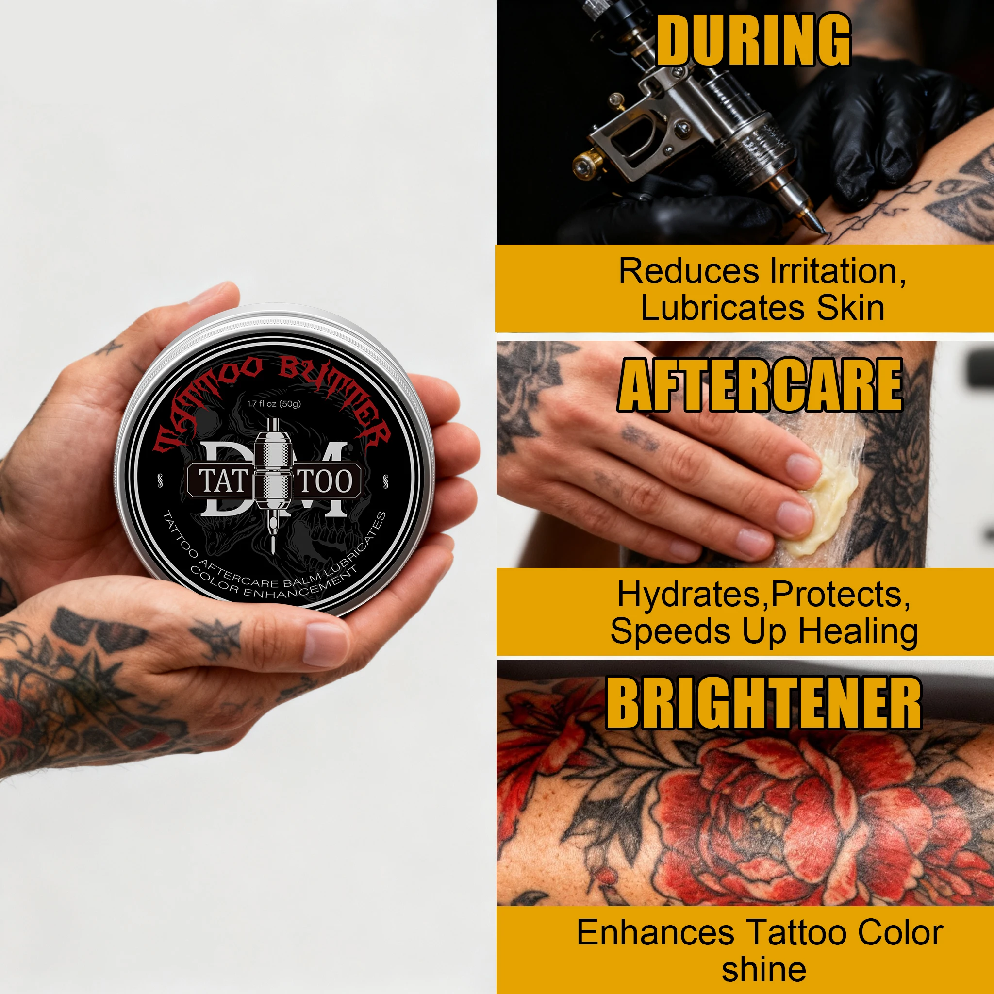 50 г DM бальзам с маслом для ухода за татуировкой, увлажняющий, питательный после татуировки, осветляет стойкий цвет, фиксация, не раздражает
50 г DM бальзам с маслом для ухода за татуировкой, увлажняющий, питательный после татуировки, осветляет стойкий цвет, фиксация, не раздражает