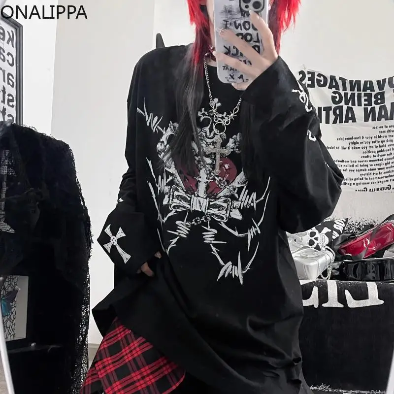 Onalippa Asian Trendy Brand Skull Print Subculture Dark Punk Top 2025 Early Autumn Women New Loose Y2k Style Long Sleeve T-shirt
Onalippa Asian Trendy Brand Skull Print Subculture Dark Punk Top 2025 Early Autumn Women New Loose Y2k Style Long Sleeve T-shirt