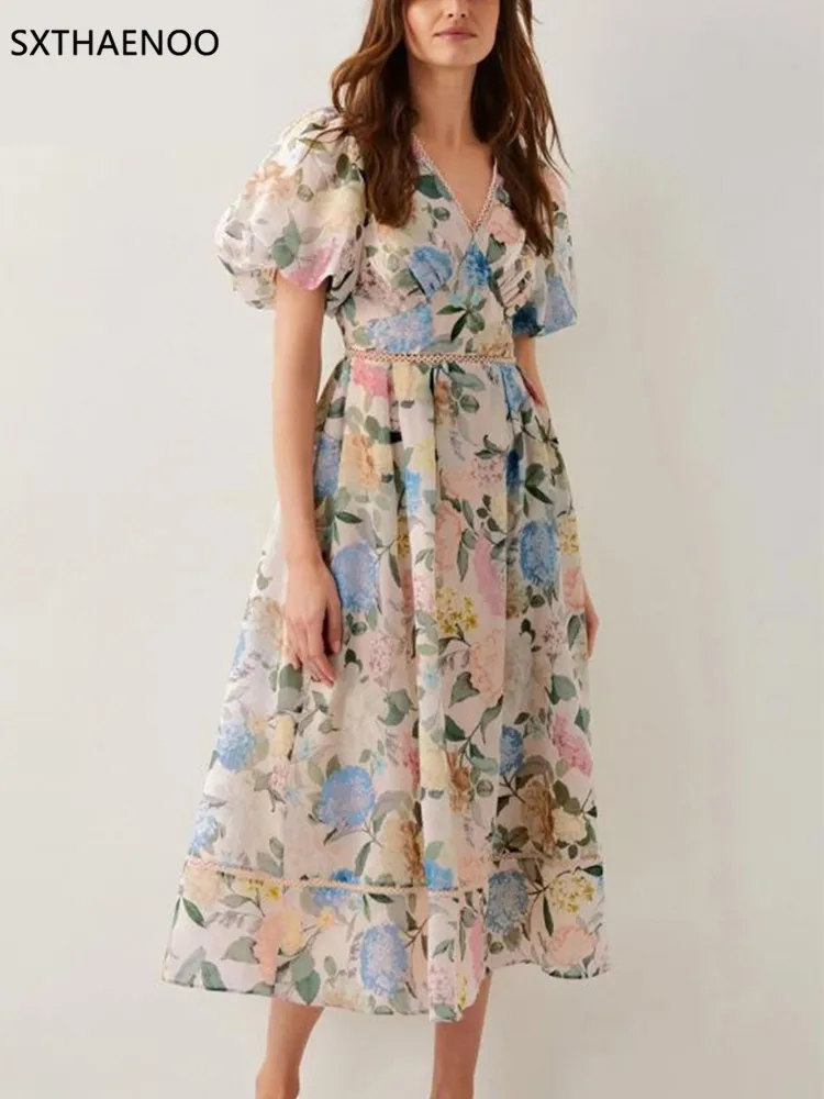 SXTHAENOO Summer 2025 women's vintage printed patchwork lace V-neck high-waisted dress, fashionable pleated loose puffy skirt
SXTHAENOO Summer 2025 women's vintage printed patchwork lace V-neck high-waisted dress, fashionable pleated loose puffy skirt