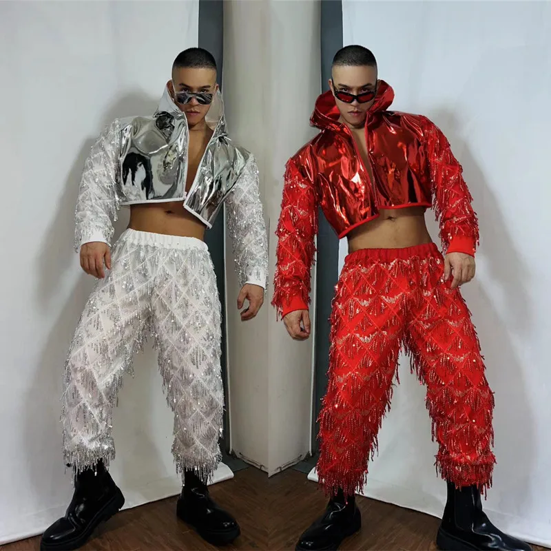 Red White Laser Tassel Sequins Jacket Pants Set Male Dancer Singer Stage Performance 2 Piece Set Dance Team Festival Costume
Red White Laser Tassel Sequins Jacket Pants Set Male Dancer Singer Stage Performance 2 Piece Set Dance Team Festival Costume