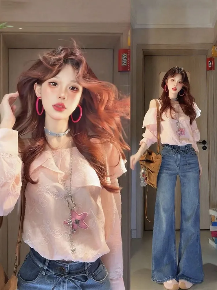 Pink Lace Trim Asymmetrical Shoulder Long Sleeve Shirt Women's Single Wear Autumn Fashion Beautiful Top Trendy Shoulder Bared...
Pink Lace Trim Asymmetrical Shoulder Long Sleeve Shirt Women's Single Wear Autumn Fashion Beautiful Top Trendy Shoulder Bared...