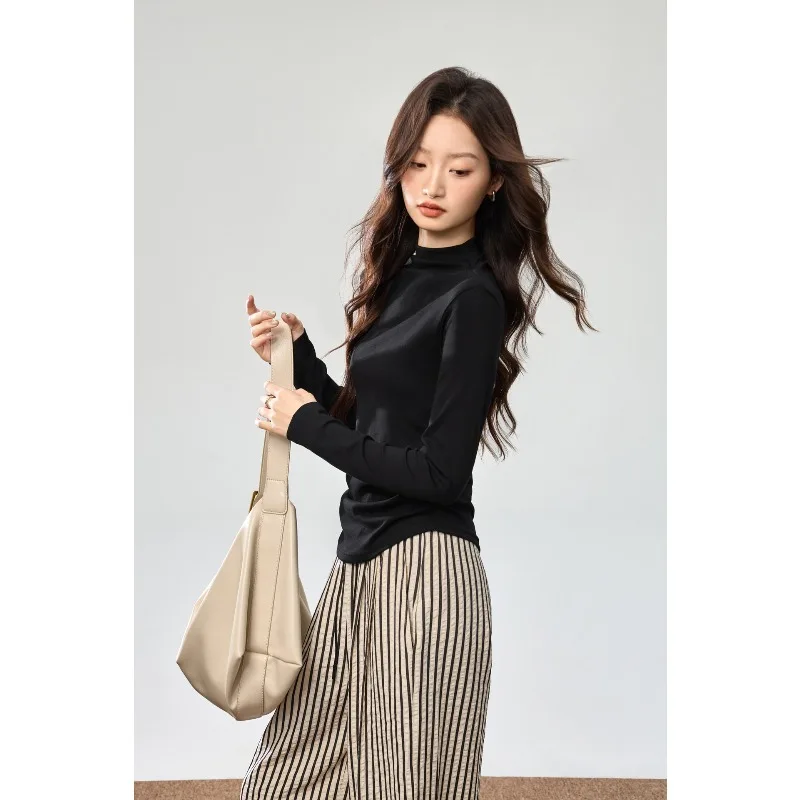 Удобная для кожи рубашка из чистого хлопка с полуводолазкой, женская осенняя футболка с длинными рукавами, плиссированный топ с тонкой талией
Удобная для кожи рубашка из чистого хлопка с полуводолазкой, женская осенняя футболка с длинными рукавами, плиссированный топ с тонкой талией