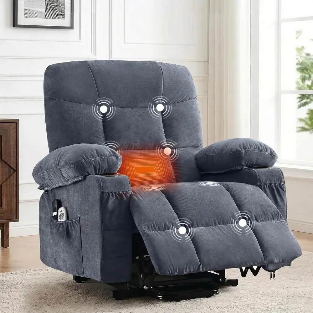 Elderly-Friendly Massage & Heat Recliner Chair with Power Recline, Side Pockets, Cup Holders & USB Port - Blue
Elderly-Friendly Massage & Heat Recliner Chair with Power Recline, Side Pockets, Cup Holders & USB Port - Blue