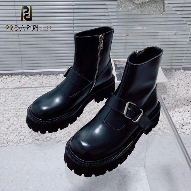 Ankle Boots for Women Black White Genuine Leather Chunky Short Bota Platform Thick Sole Cowboy Buckle Strap Side Zip New Shoe
Ankle Boots for Women Black White Genuine Leather Chunky Short Bota Platform Thick Sole Cowboy Buckle Strap Side Zip New Shoe