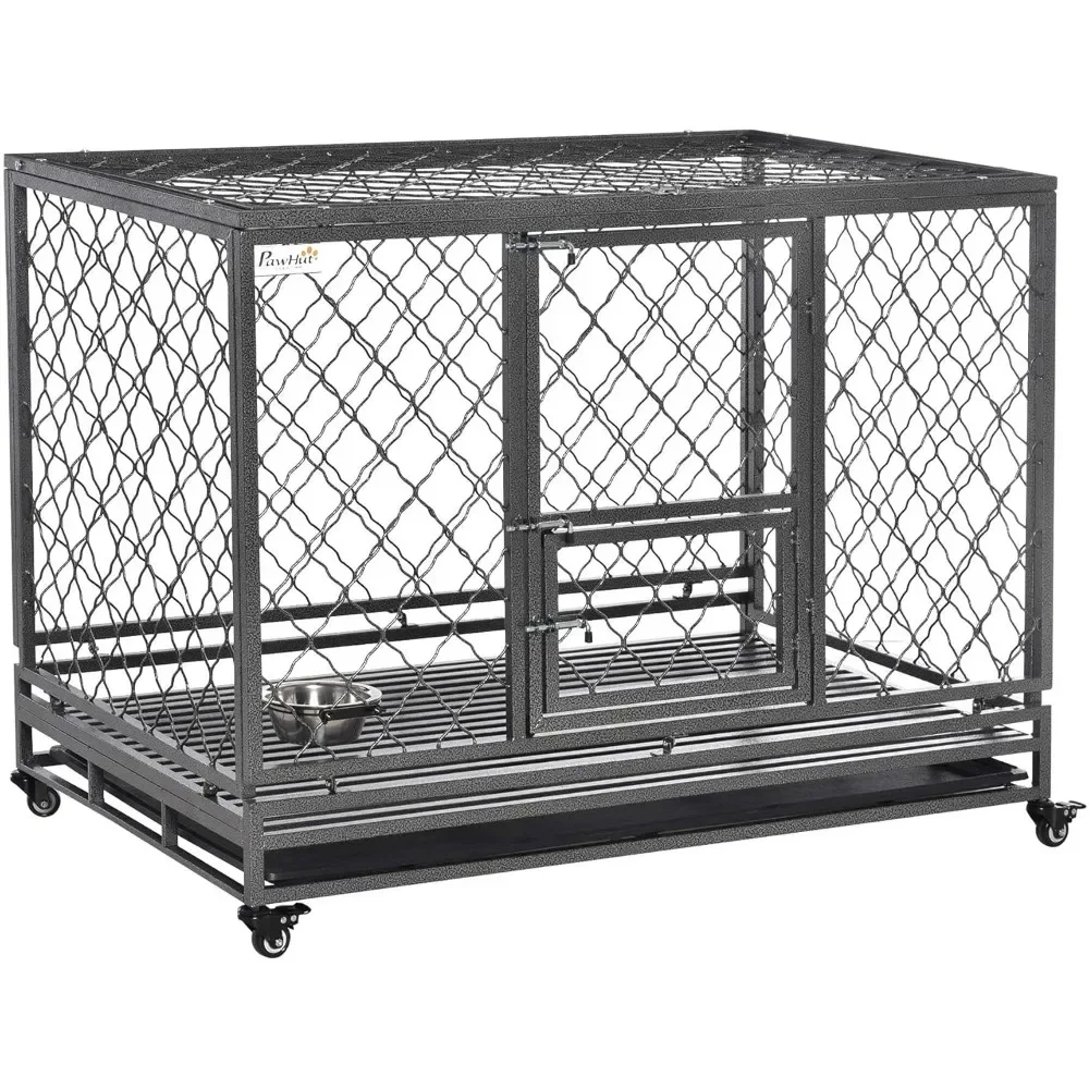 Heavy Duty Dog Crate, Metal Dog Cage Kennel with Lockable Wheels, Slide-Out Tray, Food Bowl and Double Doors
Heavy Duty Dog Crate, Metal Dog Cage Kennel with Lockable Wheels, Slide-Out Tray, Food Bowl and Double Doors