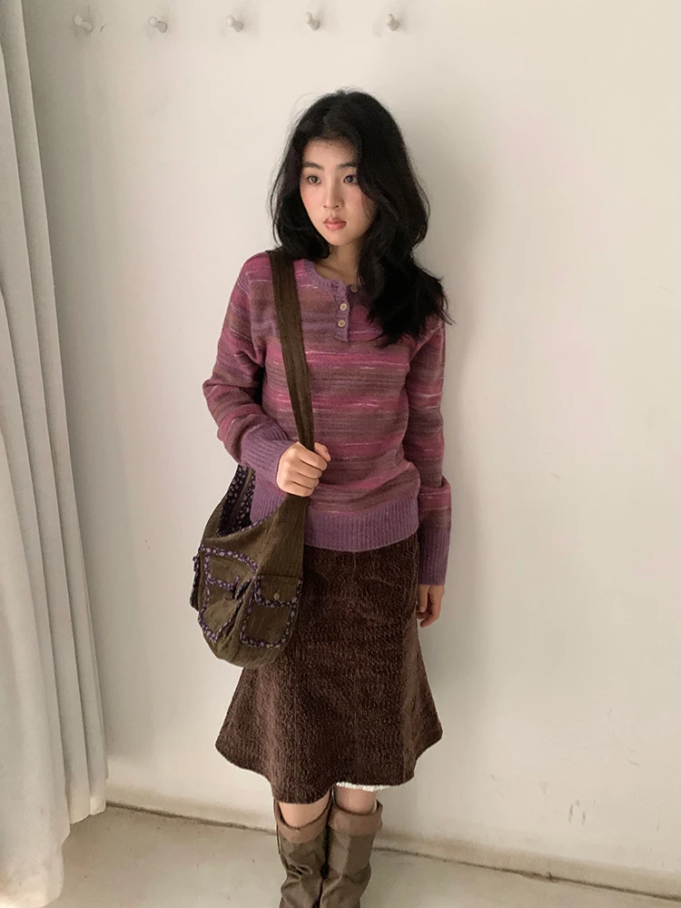 SicAstra Original adient Purple Striped Long Sve Knitted Sweater Autumn Winter Camere Overhead Button Sweater
SicAstra Original adient Purple Striped Long Sve Knitted Sweater Autumn Winter Camere Overhead Button Sweater
