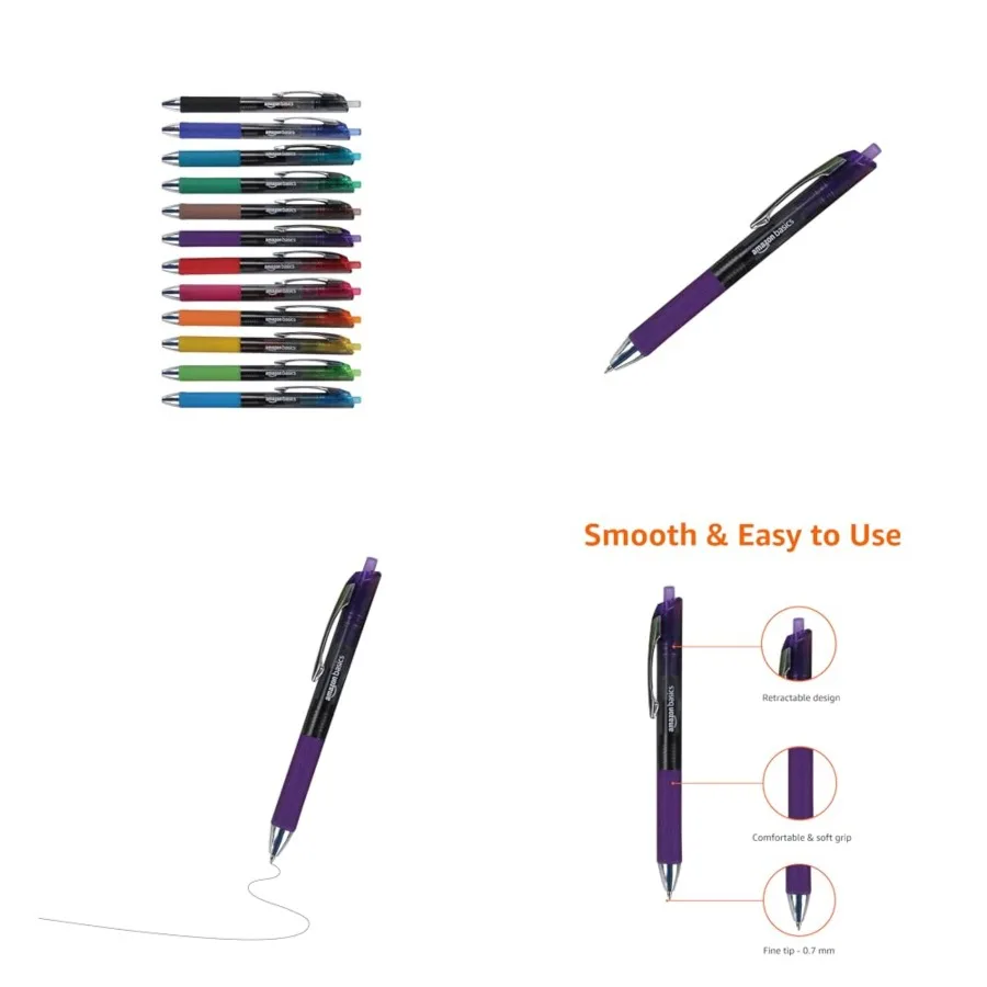 Retractable Gel Pens, Fine Point 0.7mm, Smooth Writing, Colors, 12-Pack
Retractable Gel Pens, Fine Point 0.7mm, Smooth Writing, Colors, 12-Pack