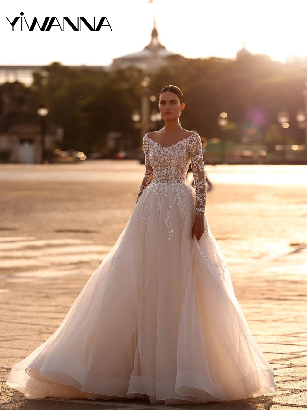 Shiny Sequins Beaded A-line Tulle Wedding Dress Modest O neck Long Sleeve Bridal Gown Customized Stunning Dresses For Bride
Shiny Sequins Beaded A-line Tulle Wedding Dress Modest O neck Long Sleeve Bridal Gown Customized Stunning Dresses For Bride