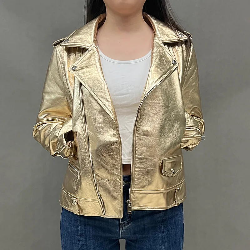 2023 Lady Real Leather Jackets Autumn Winter Silver Color Genuine Sheepskin Coat Women Motorcycle Jacket FG5159
2023 Lady Real Leather Jackets Autumn Winter Silver Color Genuine Sheepskin Coat Women Motorcycle Jacket FG5159