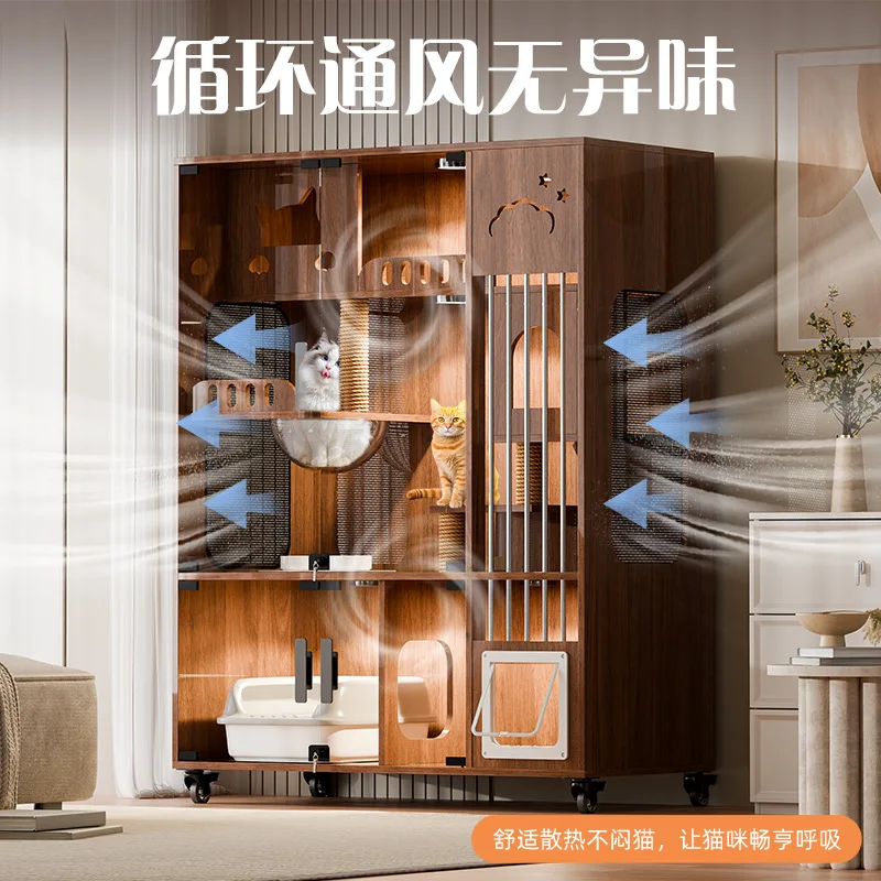 Walnut-colored solid wood cat villa with steel pipe, home indoor luxury cat toilet integrated unit
Walnut-colored solid wood cat villa with steel pipe, home indoor luxury cat toilet integrated unit