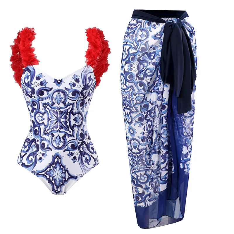 Langqi New Two-Piece Swimsuit Blue and White Porcelain Print Red Petal Hip-Wrap Skirt One-Piece Swimsuit for Women
Langqi New Two-Piece Swimsuit Blue and White Porcelain Print Red Petal Hip-Wrap Skirt One-Piece Swimsuit for Women