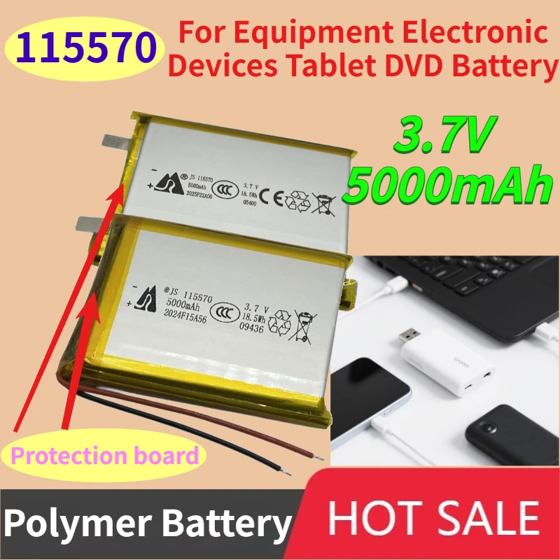 Brand New 3.7V 5000mAh 115570 Lithium Polymer Battery Soft Pack Battery for Equipment Electronic Devices Tablet DVD Battery
Brand New 3.7V 5000mAh 115570 Lithium Polymer Battery Soft Pack Battery for Equipment Electronic Devices Tablet DVD Battery