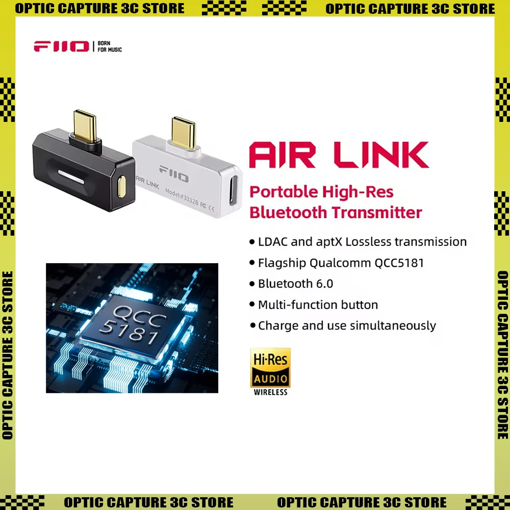 FiiO Air Link Type-C Bluetooth 6.0 Audio Transmitter Mobile Game Player to Wireless Headphones QCC5181 Chip LDAC/AptX Adaptive
FiiO Air Link Type-C Bluetooth 6.0 Audio Transmitter Mobile Game Player to Wireless Headphones QCC5181 Chip LDAC/AptX Adaptive