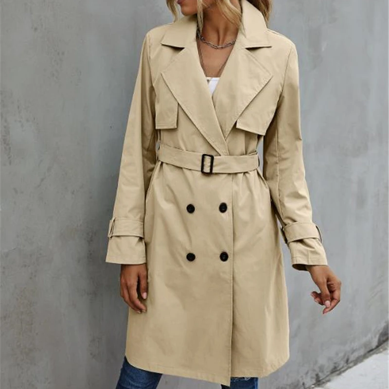 Women Autumn Elegant Fashion Long Sleeve Lapel Neck Double Breasted Belted Trench Casual Solid Color Coats Female Jackets Coat
Women Autumn Elegant Fashion Long Sleeve Lapel Neck Double Breasted Belted Trench Casual Solid Color Coats Female Jackets Coat