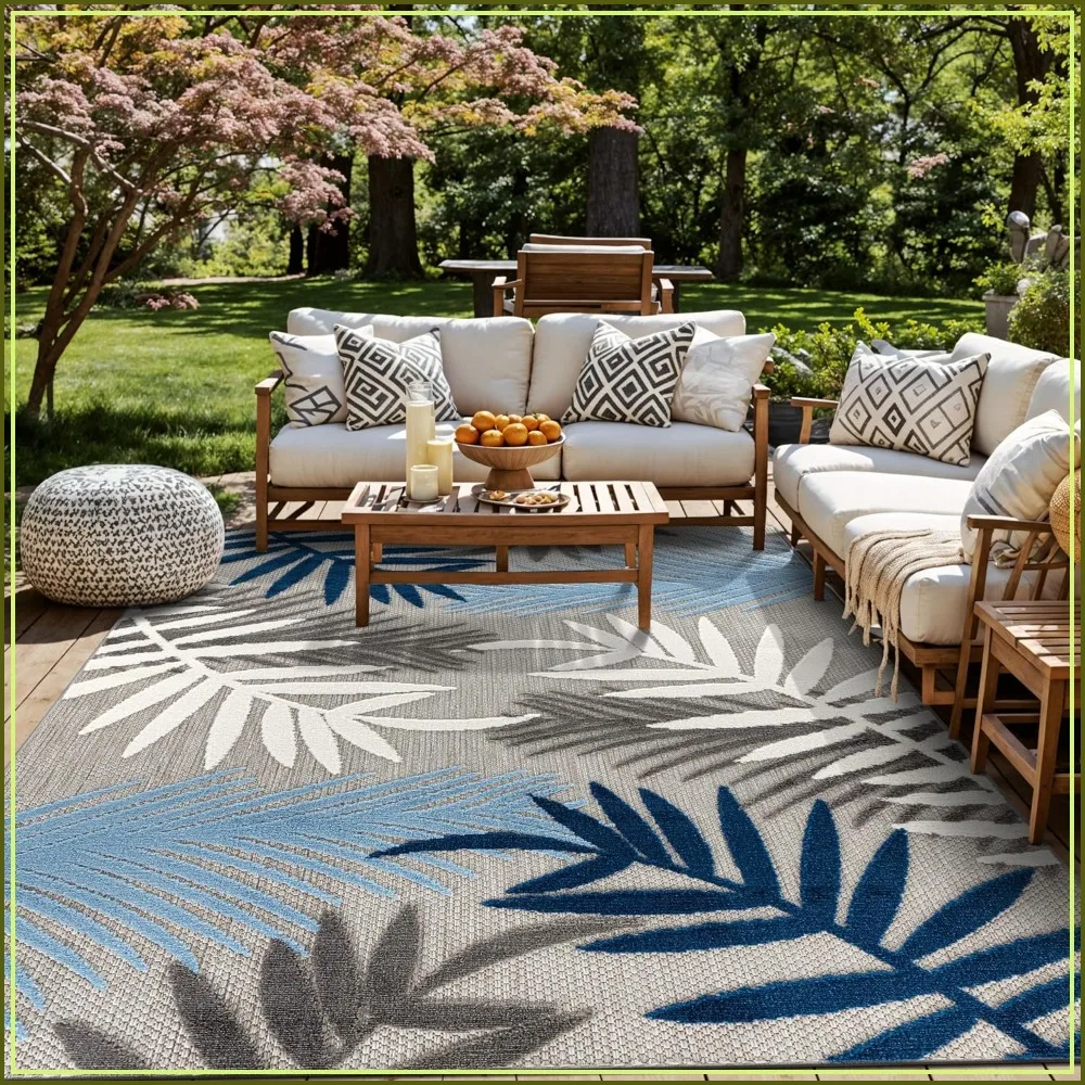 Indoor/Outdoor Palm Leaf Area Rug, Non-Shedding Easy-Care Design for Backyard, Deck and Outdoor Lounge, Blue, 7'10" x 10'
Indoor/Outdoor Palm Leaf Area Rug, Non-Shedding Easy-Care Design for Backyard, Deck and Outdoor Lounge, Blue, 7'10" x 10'