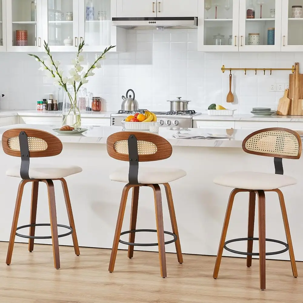 26 Upholstered Counter Height Bar Stools with Rattan Back, Set of 3, White
26 Upholstered Counter Height Bar Stools with Rattan Back, Set of 3, White