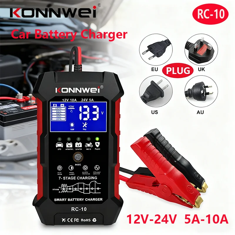 Импульсное зарядное устройство KONNWEI RC-10 для автомобильных и грузовых аккумуляторов, 12В/24В, 10А/5А, для свинцово-кислотных и AGM аккумуляторов, 2026 год
Импульсное зарядное устройство KONNWEI RC-10 для автомобильных и грузовых аккумуляторов, 12В/24В, 10А/5А, для свинцово-кислотных и AGM аккумуляторов, 2026 год