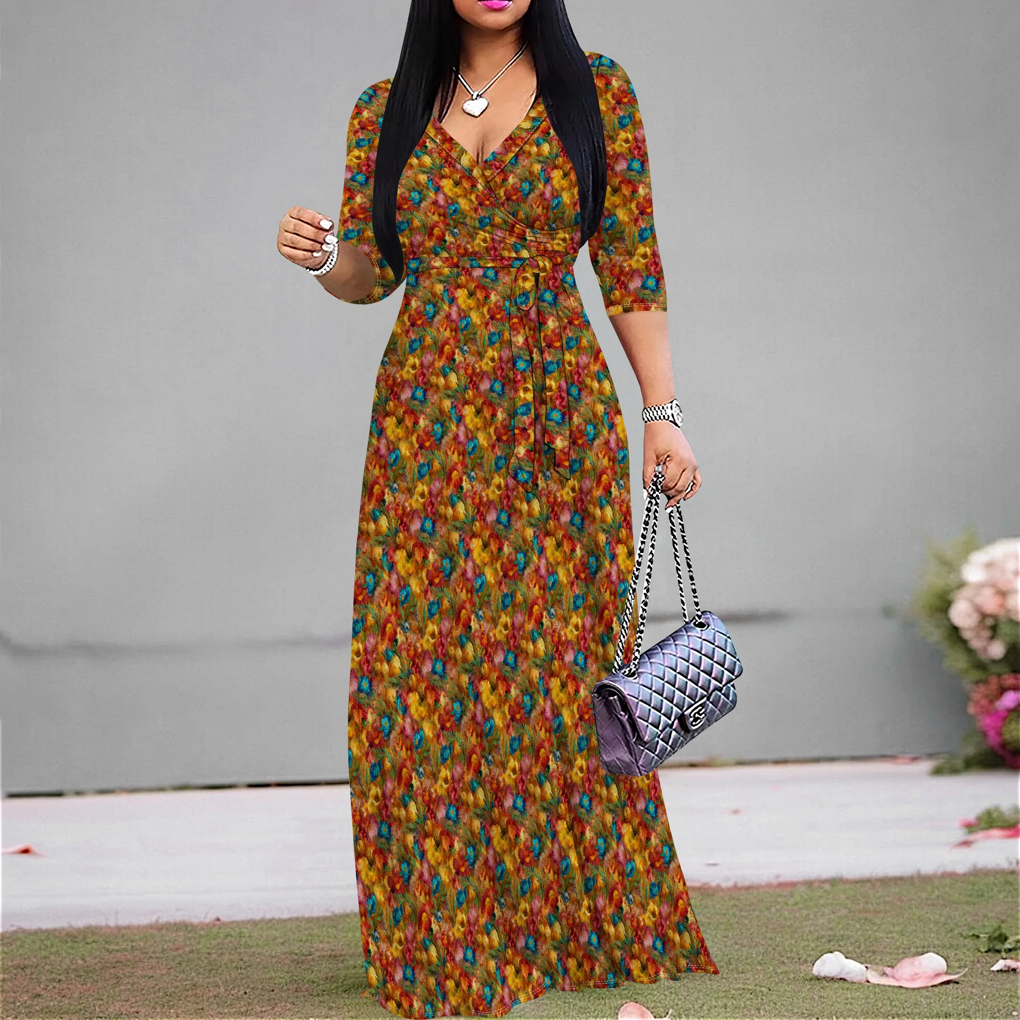 African Print Maxi Dress for Women V Neck 3/4 Sleeve S-3XL Elegant Church or Dinner Look
African Print Maxi Dress for Women V Neck 3/4 Sleeve S-3XL Elegant Church or Dinner Look