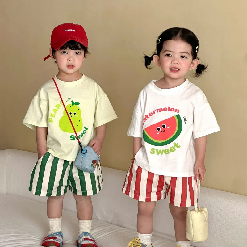 Children's Summer Outfit Pure Cotton Girls' Striped Set2026New summer short-sleeve clothing for boysTT-shirts, shorts, baby clot
Children's Summer Outfit Pure Cotton Girls' Striped Set2026New summer short-sleeve clothing for boysTT-shirts, shorts, baby clot