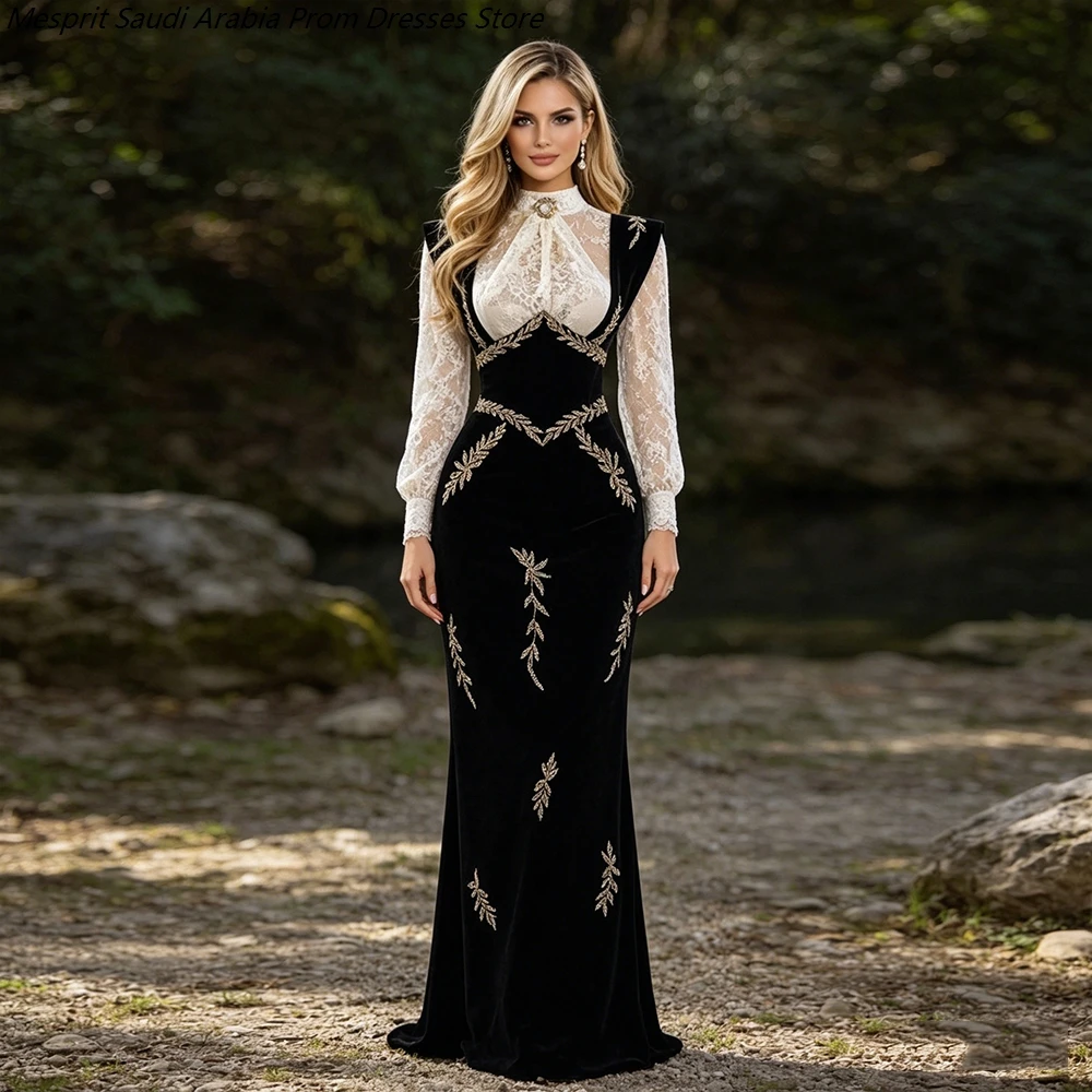 Women's A-line Evening Dresses Floor-length High-neck Full Sleeve Prom Dresses Fashion Lace Flowers Sequined Customized Gowns
Women's A-line Evening Dresses Floor-length High-neck Full Sleeve Prom Dresses Fashion Lace Flowers Sequined Customized Gowns
