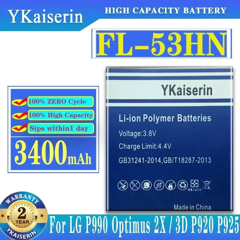 3400mAh For LG P990 Optimus 2X 3D P920 P925 P993 P999 C729 SU660 FL 53HN Fast Charging FL-53HN Mobile Phone Battery
3400mAh For LG P990 Optimus 2X 3D P920 P925 P993 P999 C729 SU660 FL 53HN Fast Charging FL-53HN Mobile Phone Battery