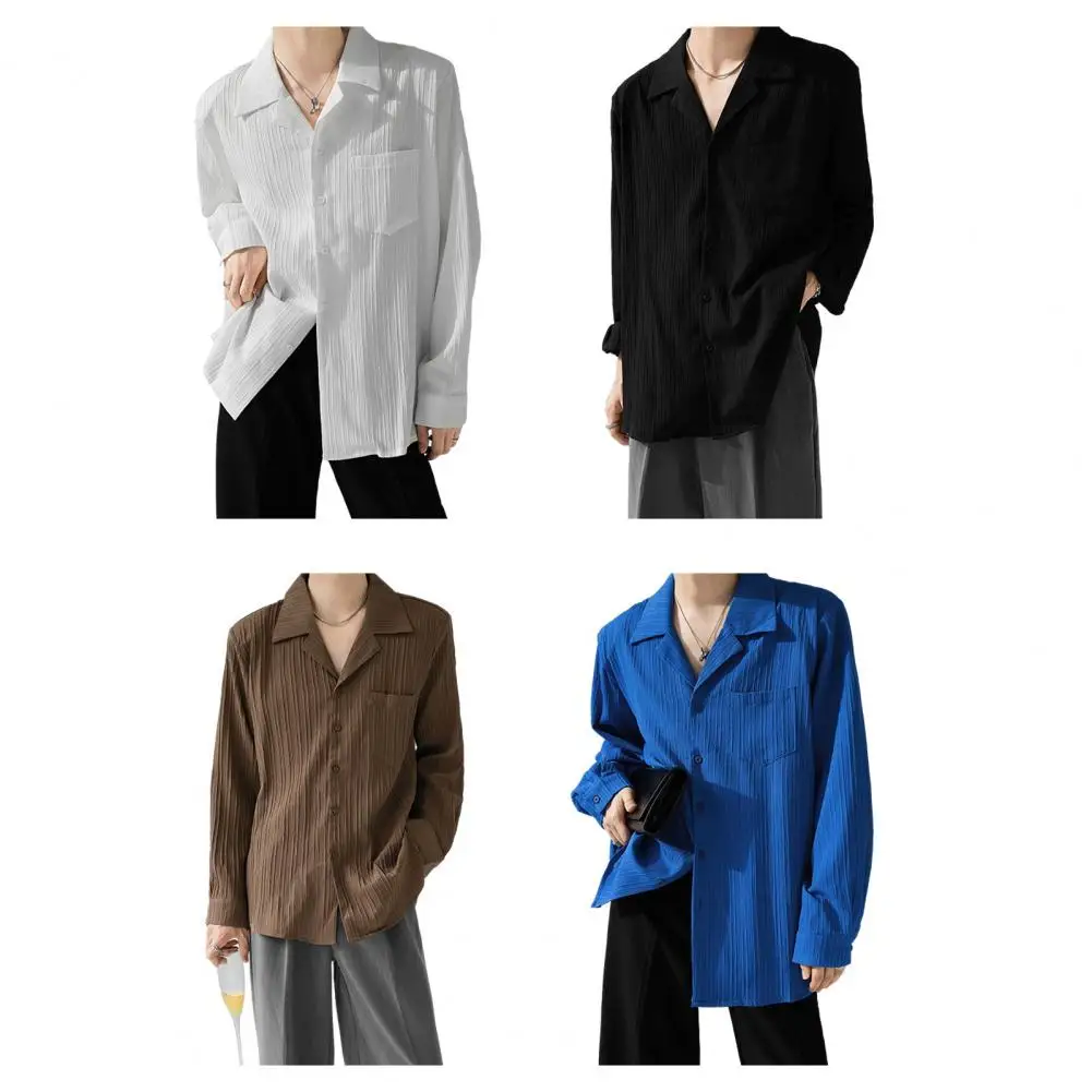 Men's Button Up Shirt, Black And White Solid Color, Long Sleeved Striped, Lapel Collar, Daily Vacation Pocket, Fashionable
Men's Button Up Shirt, Black And White Solid Color, Long Sleeved Striped, Lapel Collar, Daily Vacation Pocket, Fashionable
