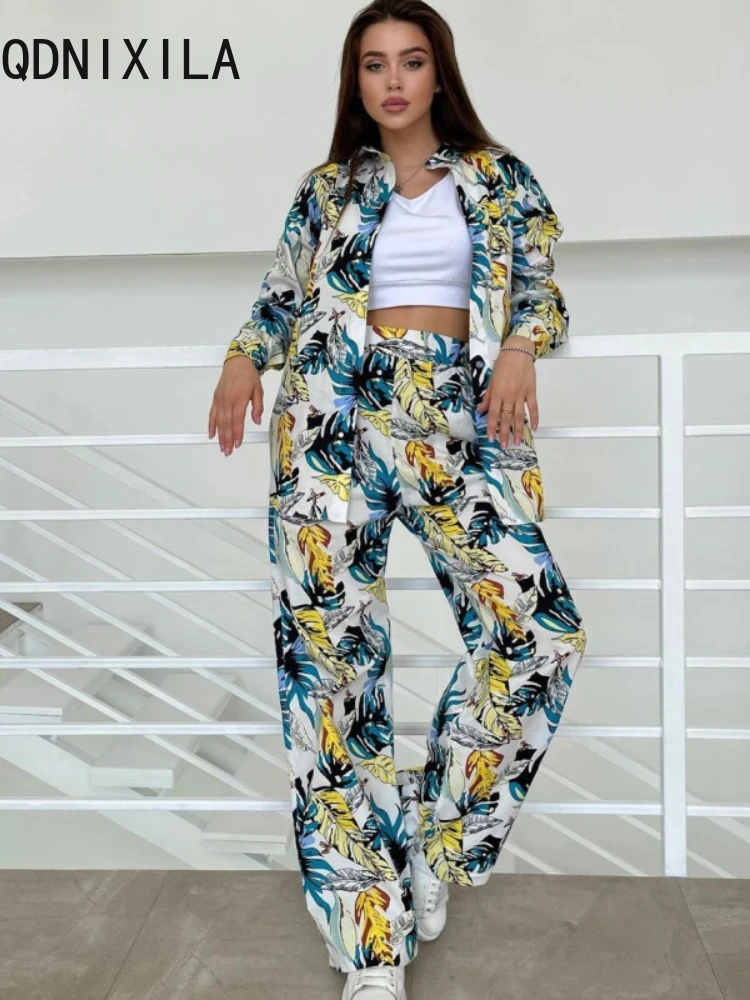 New Women's Pant Set Fashion Elegant Printed Over Size Loose Top Casual Loose High Waist Wide Leg Pant 2-piece Set Female 2025
New Women's Pant Set Fashion Elegant Printed Over Size Loose Top Casual Loose High Waist Wide Leg Pant 2-piece Set Female 2025