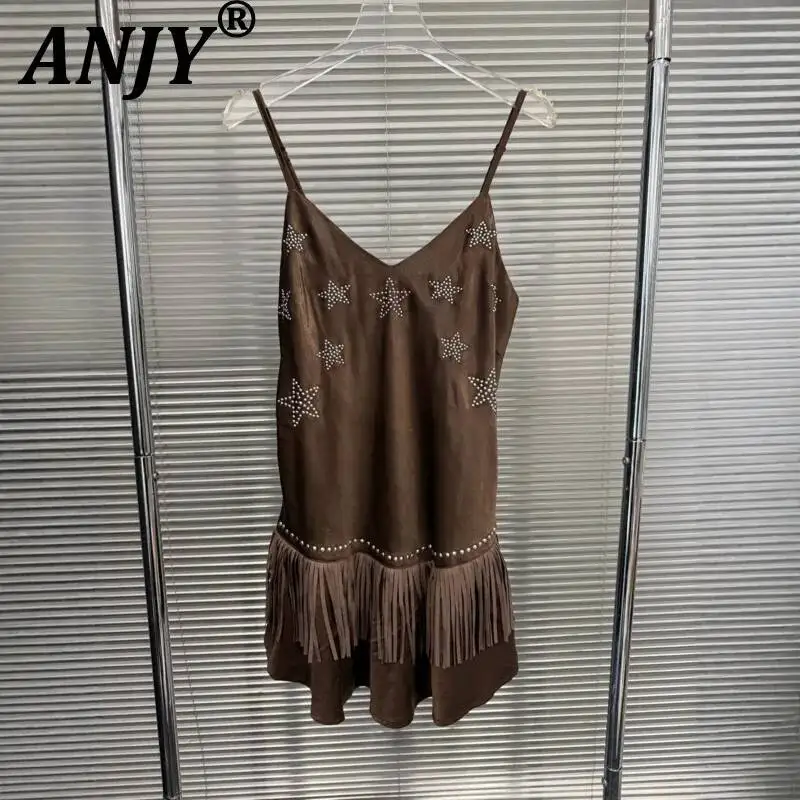 ANJY Summer New Women Heavy Star Rivet Tassel Design Hot Girl Strap Dress Trendy Sexy Casual Sleeveless Ins Short Dresses A24258
ANJY Summer New Women Heavy Star Rivet Tassel Design Hot Girl Strap Dress Trendy Sexy Casual Sleeveless Ins Short Dresses A24258