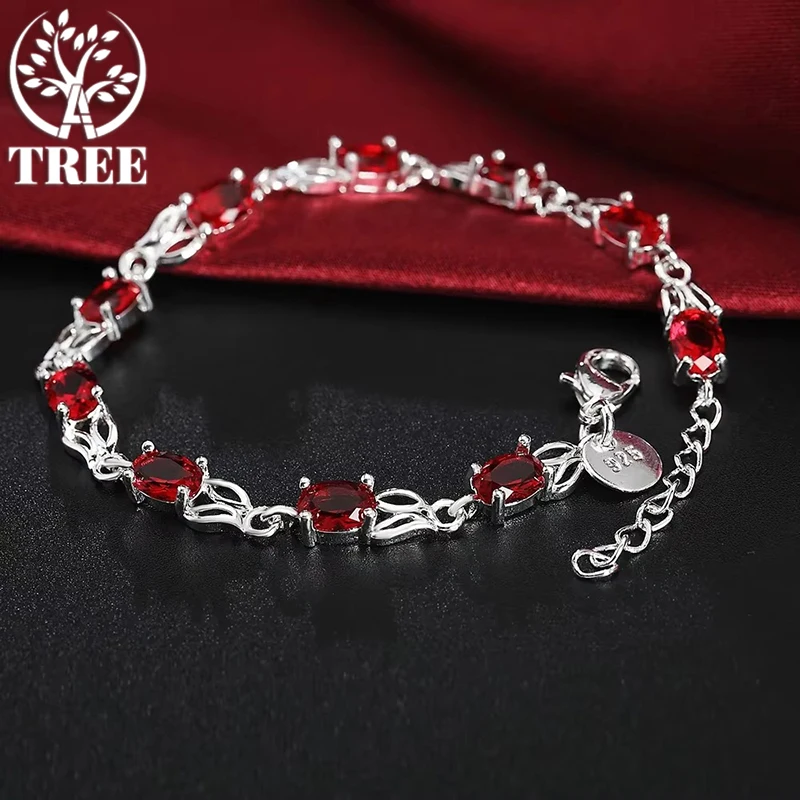 ALITREE 925 Sterling Silver Red Crystal Chain Bracelets for Women Fashion Wedding Party Beautiful Fine Jewelry Christmas Gifts
ALITREE 925 Sterling Silver Red Crystal Chain Bracelets for Women Fashion Wedding Party Beautiful Fine Jewelry Christmas Gifts