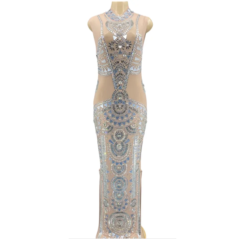 New Sexy Shining Rhinestones Mirrors Mesh See Through Long Dress Celebrate Birthday Dress Prom Party Outfit Singer Stage Wear
New Sexy Shining Rhinestones Mirrors Mesh See Through Long Dress Celebrate Birthday Dress Prom Party Outfit Singer Stage Wear