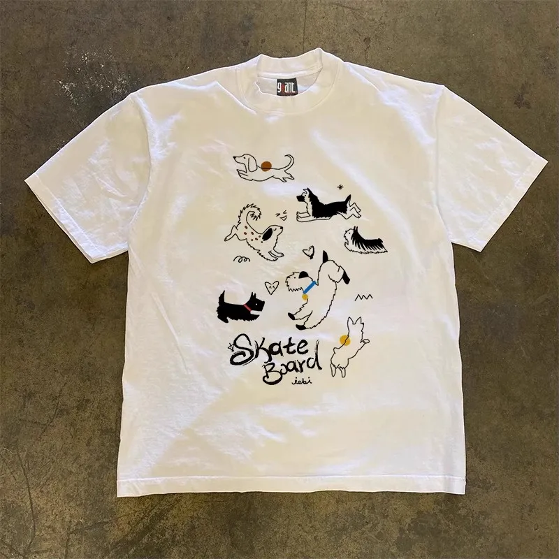 Heavyweight Pure Cotton T-Shirt with Fun Puppy Print Loose Short Sleeve Unisex Summer Fashion Small Chen Story Told Design
Heavyweight Pure Cotton T-Shirt with Fun Puppy Print Loose Short Sleeve Unisex Summer Fashion Small Chen Story Told Design