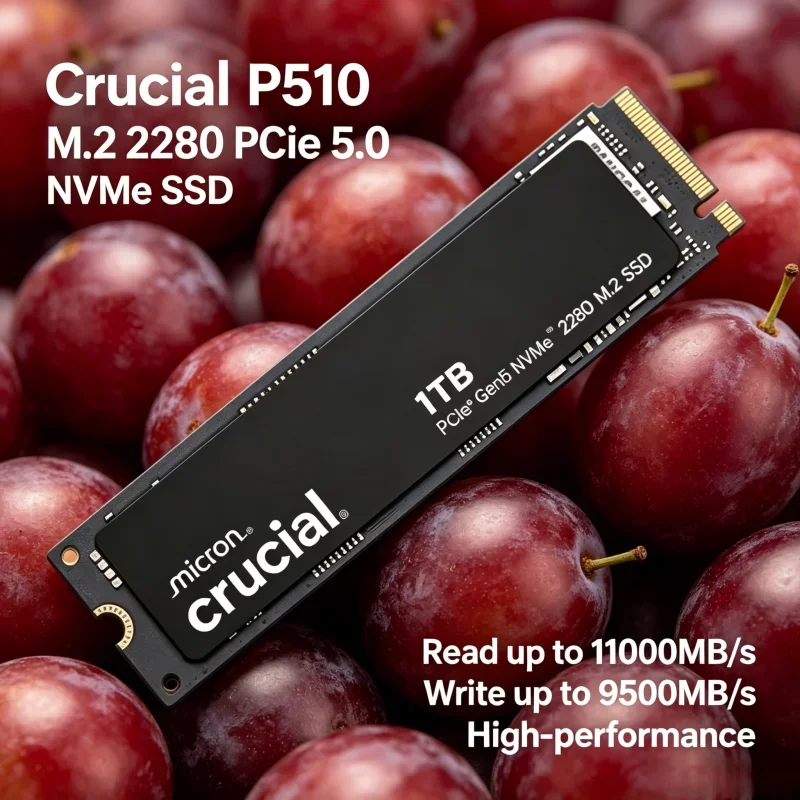 M.2 2280 PCIe 5.0 NVMe SSD 1TB Crucial P510 11000MB/s read and 9500MB/s write speed high-performance upgrade version of P3 Plus
M.2 2280 PCIe 5.0 NVMe SSD 1TB Crucial P510 11000MB/s read and 9500MB/s write speed high-performance upgrade version of P3 Plus