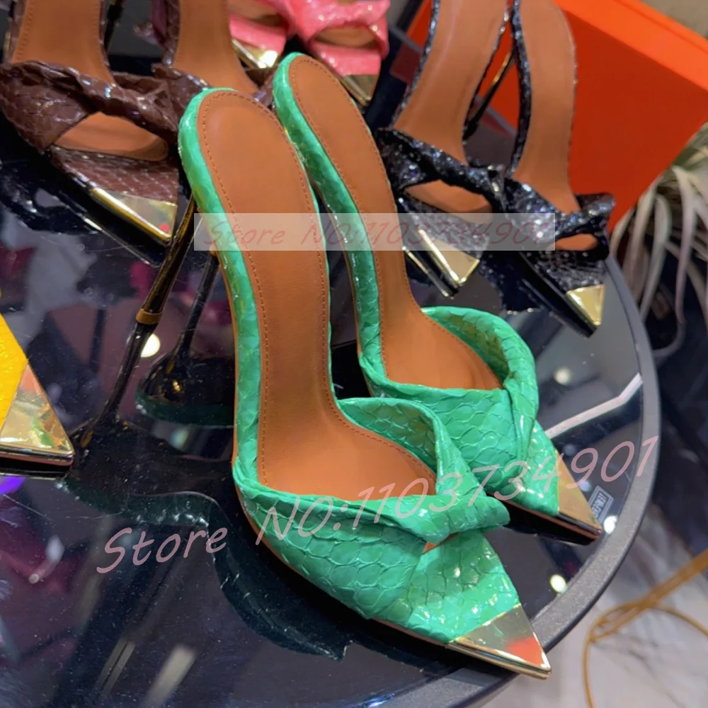 Green Python-Print Twisted Strap Metal Toe Mules Women Open Pointed-Toe Crisscross Vamp Stiletto Mules Sexy Fashion Gold Heels
Green Python-Print Twisted Strap Metal Toe Mules Women Open Pointed-Toe Crisscross Vamp Stiletto Mules Sexy Fashion Gold Heels