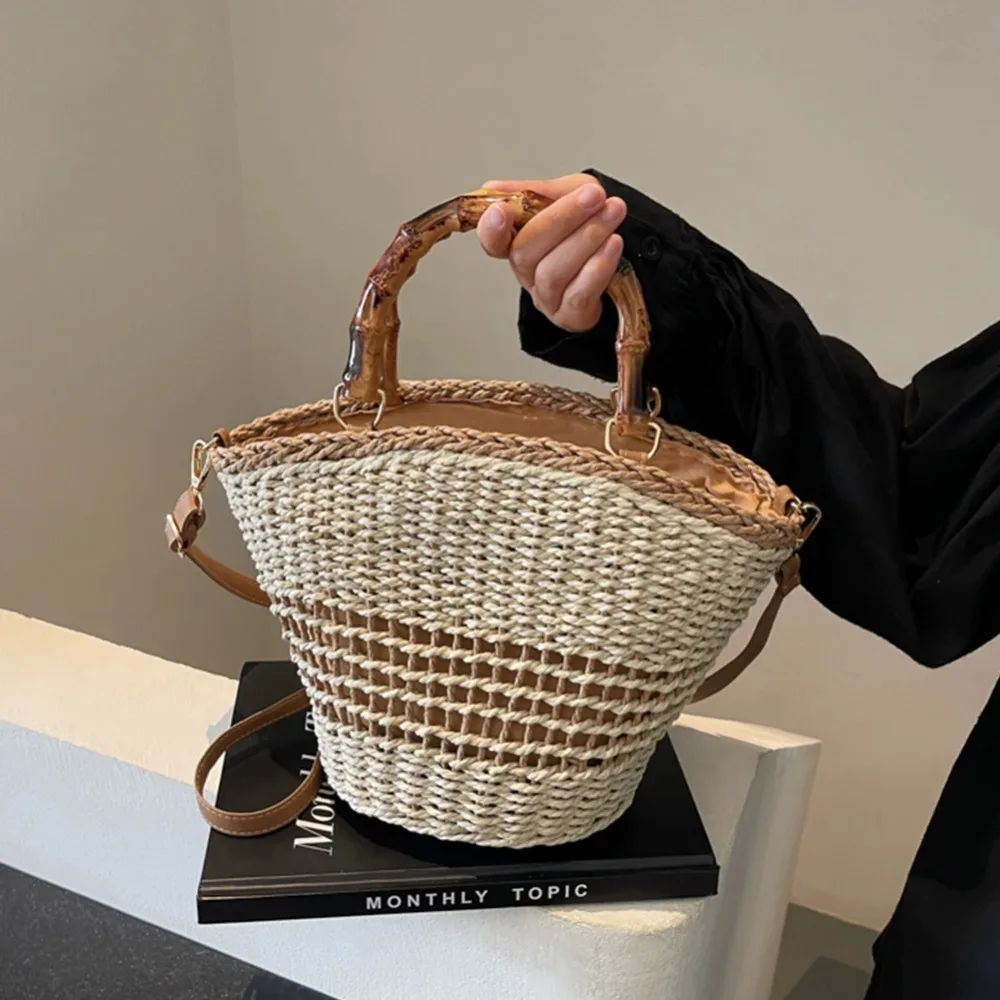 Trendy Sweet Weave Straw Bag Large Capacity Casual Bucket Shoulder Bag Summer Commuting Beach Tote Bag Shopping
Trendy Sweet Weave Straw Bag Large Capacity Casual Bucket Shoulder Bag Summer Commuting Beach Tote Bag Shopping