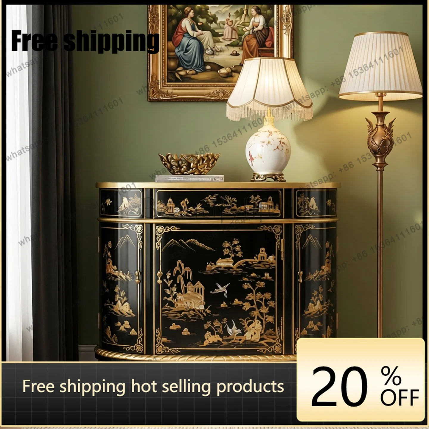 LD33 Chinese retro painted entrance cabinet solid wood decorative partition side cabinet
LD33 Chinese retro painted entrance cabinet solid wood decorative partition side cabinet
