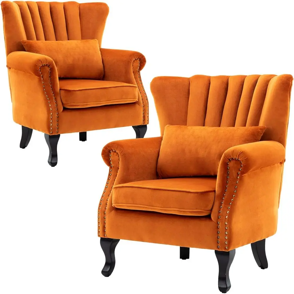 Modern Wingback Accent Chairs Set of 2, Comfortable Living Room Chairs for Bedroom or Guest Room, Orange
Modern Wingback Accent Chairs Set of 2, Comfortable Living Room Chairs for Bedroom or Guest Room, Orange