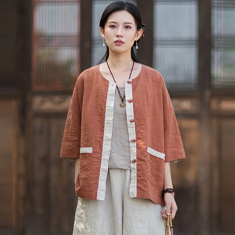 Women Cotton Linen Casual Shirt New Arrival 2026 Summer Chinese Style O-neck Patchwork Color Loose Female Tops Shirts M2673
Women Cotton Linen Casual Shirt New Arrival 2026 Summer Chinese Style O-neck Patchwork Color Loose Female Tops Shirts M2673
