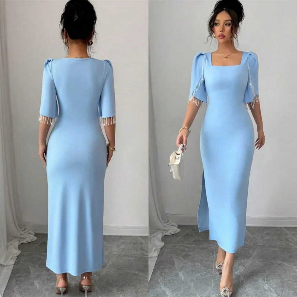 Customized Fashion Blue Jersey Evening Dress Elegant Square Collar Half Sleeves Homecoming Dress Luxury Vestido De Fes
Customized Fashion Blue Jersey Evening Dress Elegant Square Collar Half Sleeves Homecoming Dress Luxury Vestido De Fes