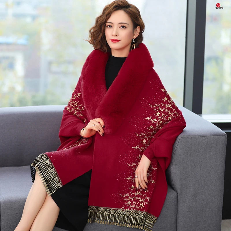 Delicate Beaded Lace Embroidery Faux Fur Cape Cardigan Women Autumn Winter Thick Soft Covering Yarn Coat Shawl Bat Sleeve Wraps
Delicate Beaded Lace Embroidery Faux Fur Cape Cardigan Women Autumn Winter Thick Soft Covering Yarn Coat Shawl Bat Sleeve Wraps