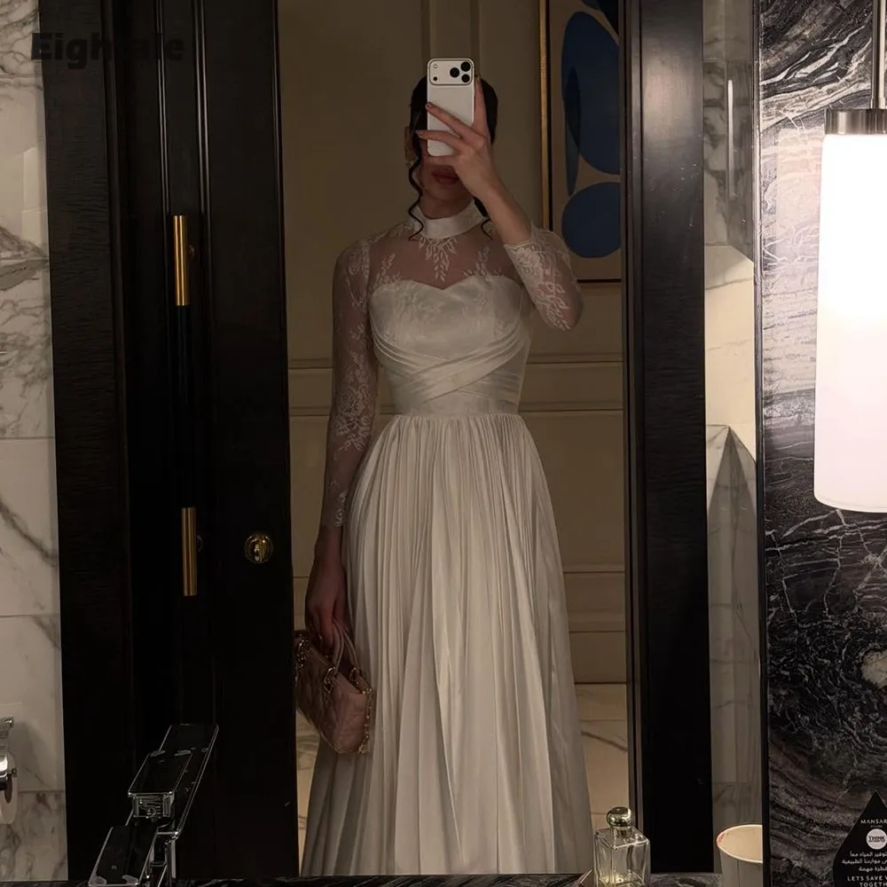 Eightale Arabic Wedding Dress Customized Ivory Lace High Neck Bridal Gown Long Sleeves Satin Muslim A-Line Bride Party Dress
Eightale Arabic Wedding Dress Customized Ivory Lace High Neck Bridal Gown Long Sleeves Satin Muslim A-Line Bride Party Dress